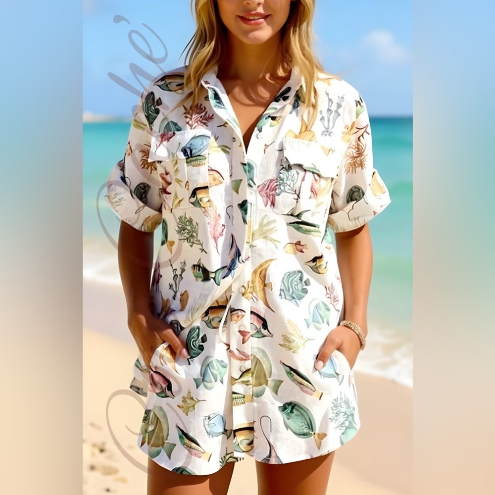 Casual Printed Loose Shorts Short Sleeves Oversized Top Two-Piece Set